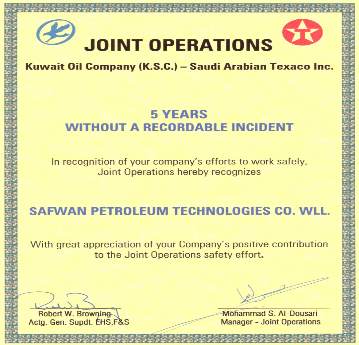 KOC Safety Award for EPF Project.